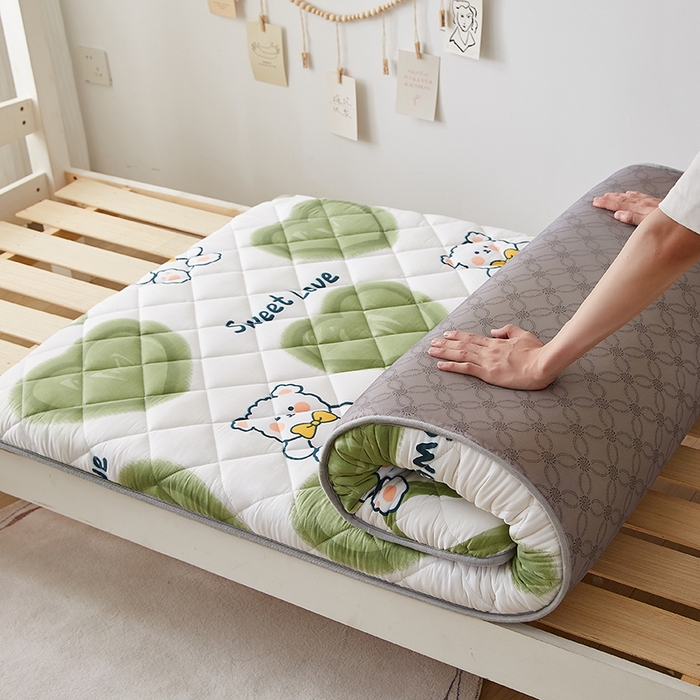 91家纺网 家纺一手货源 找家纺 暖季家纺 2025新款磨毛印花亲肤学生床垫 绿心熊