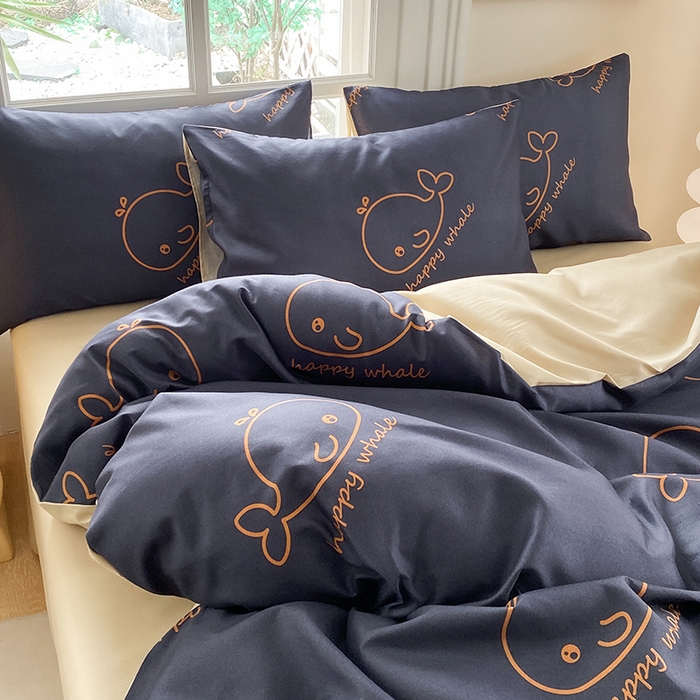 91家纺网 家纺一手货源 找家纺 友承家纺 2025新款芦荟棉亲肤四件套 蓝鲸