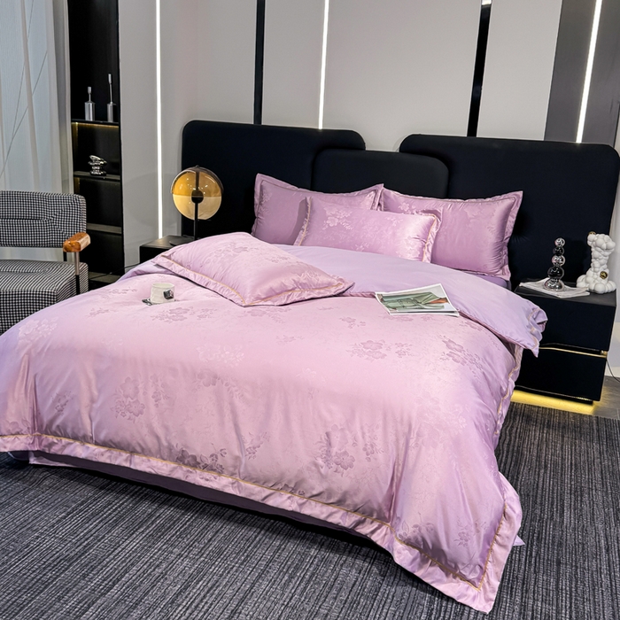 91家纺网 家纺一手货源 找家纺 世爵 2025新款水洗天丝提花锦缎四件套 鸢尾紫