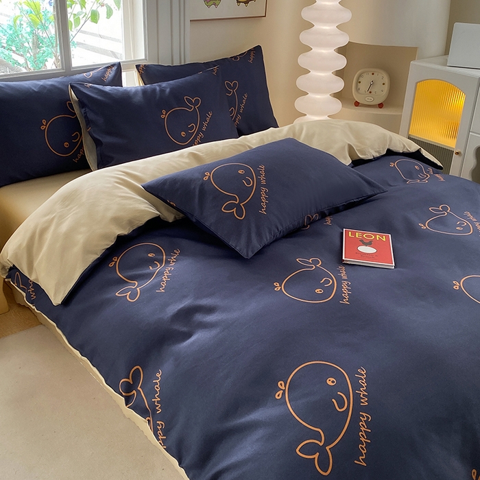 91家纺网 家纺一手货源 找家纺 友承家纺 2025新款芦荟棉亲肤四件套 蓝鲸