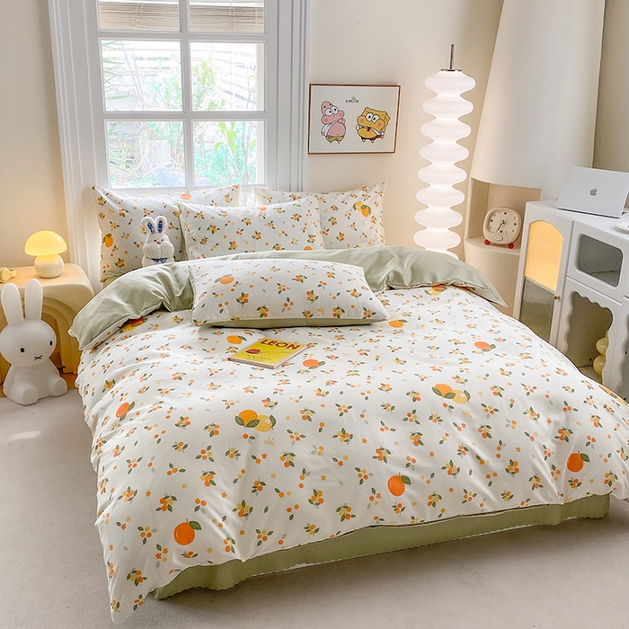 91家纺网 家纺一手货源 找家纺 友承家纺 2025新款芦荟棉亲肤四件套 柠檬