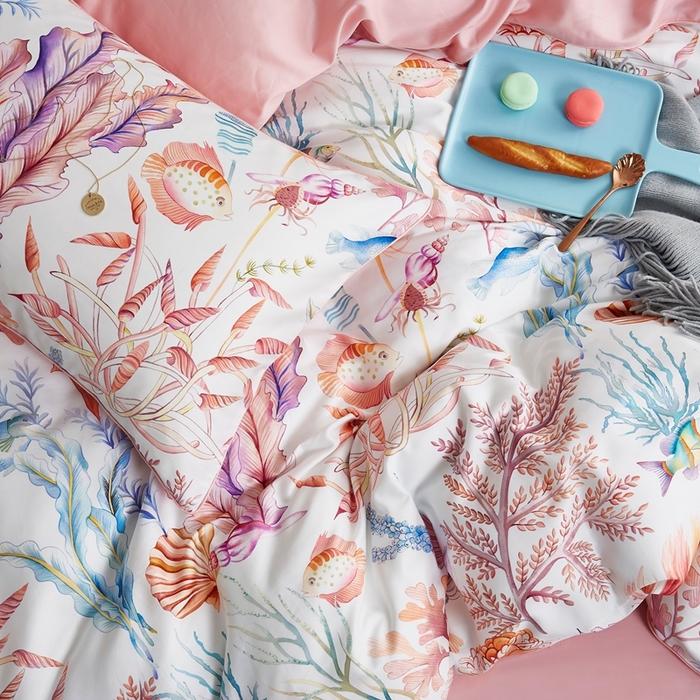 91家纺网 家纺一手货源 找家纺 优然居家纺 2025新款60支数码印花麻绳款四件套 海洋日记