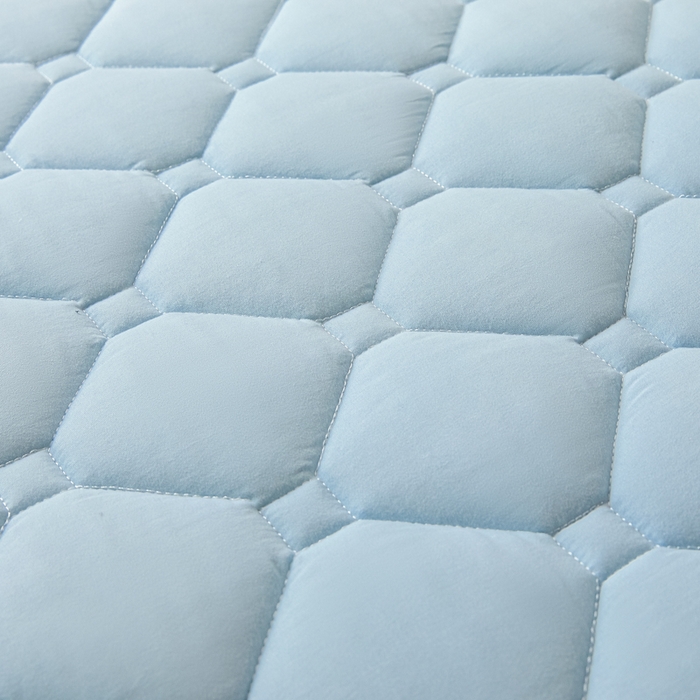 91家纺网 家纺一手货源 找家纺 暖季家纺 2025新款磨毛印花亲肤学生床垫 面包格冰川蓝