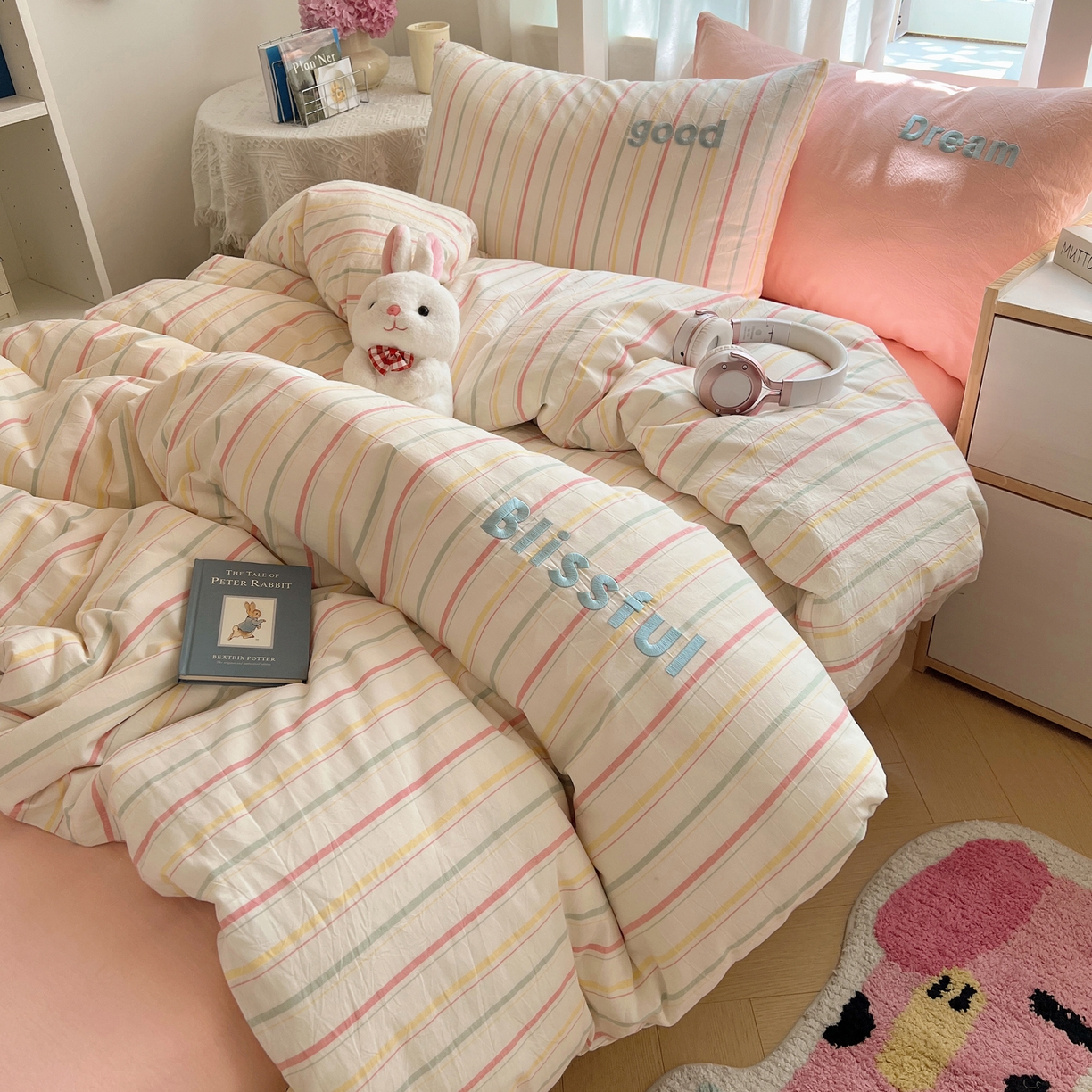 91家纺网 家纺一手货源 找家纺 （总）丽涵家纺 2025新款色织水洗棉刺绣学生三件套