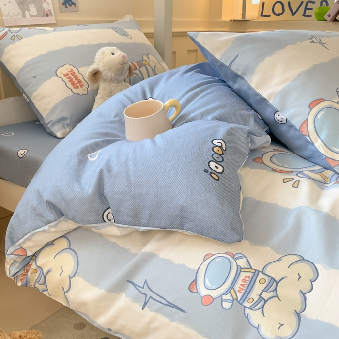 91家纺网 家纺一手货源 找家纺 吉象家纺 2025新款12868高支密全棉印花学生季三件套 遨游星际