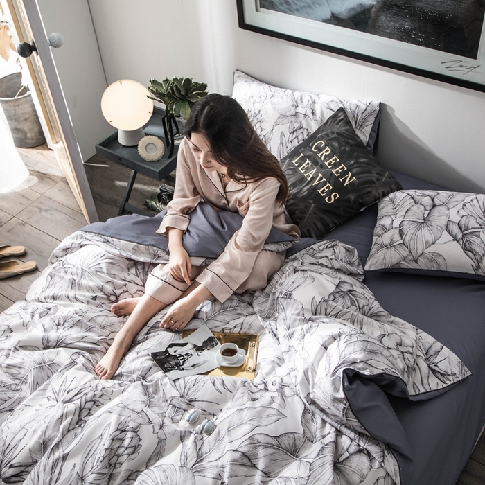 91家纺网 家纺一手货源 找家纺 优然居家纺 2025新款60支数码印花麻绳款四件套 丛林灰