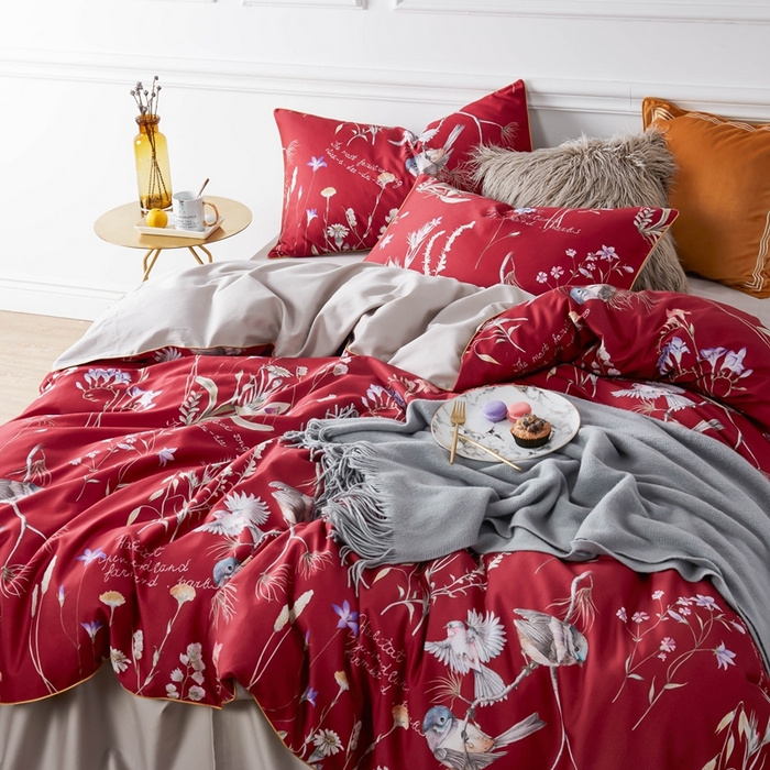 91家纺网 家纺一手货源 找家纺 优然居家纺 2025新款60支数码印花麻绳款四件套 红妆