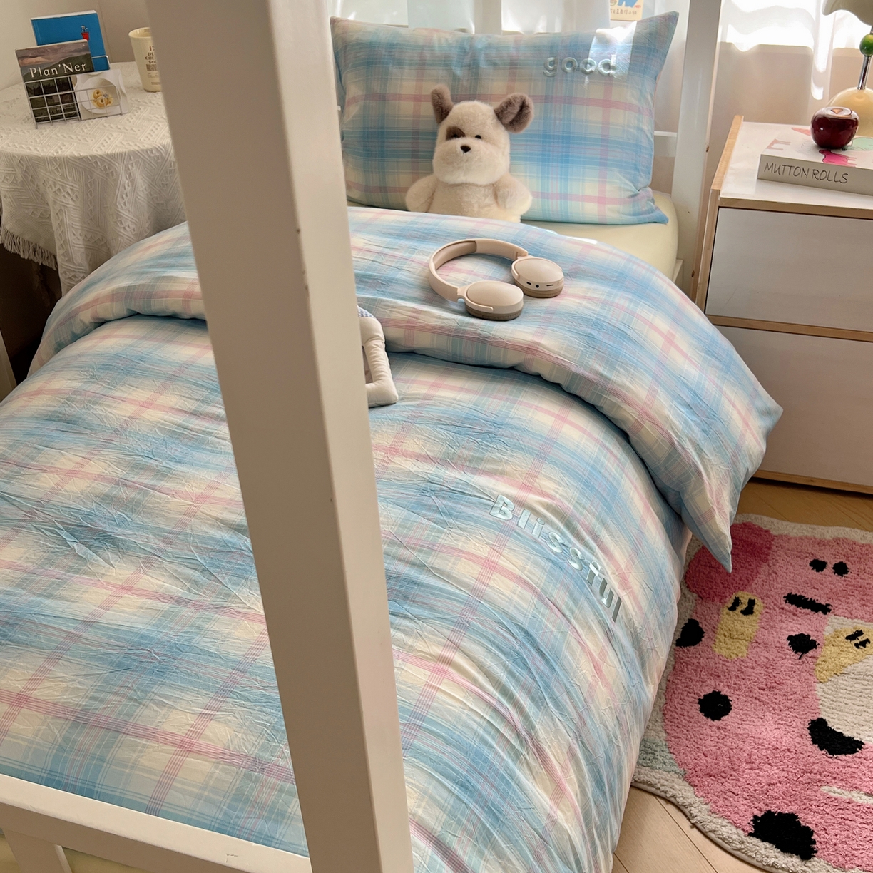 91家纺网 家纺一手货源 找家纺 丽涵家纺 2025新款色织水洗棉刺绣学生三件套 梦想-兰