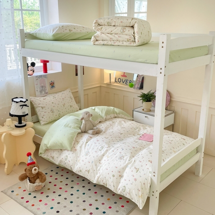 吉象家纺 2025新款12868高支密全棉印花学生季三件套 蘑菇小兔