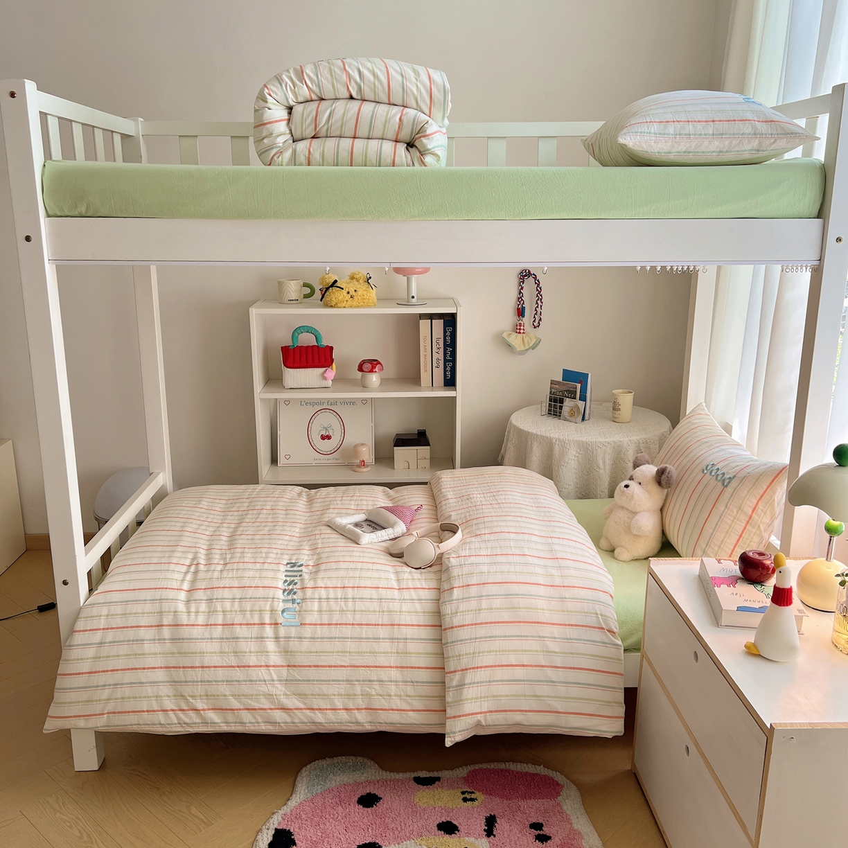 91家纺网 家纺一手货源 找家纺 丽涵家纺 2025新款色织水洗棉刺绣学生三件套 韵律-绿