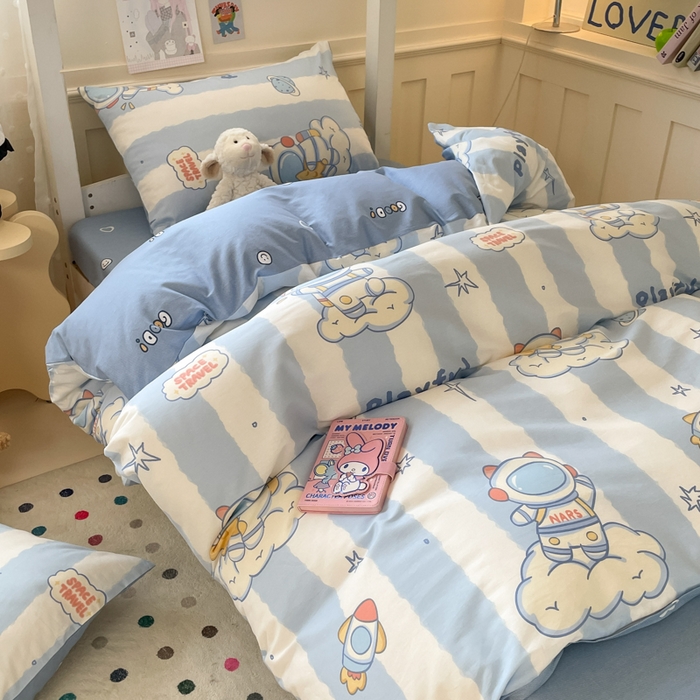 91家纺网 家纺一手货源 找家纺 吉象家纺 2025新款12868高支密全棉印花学生季三件套 遨游星际