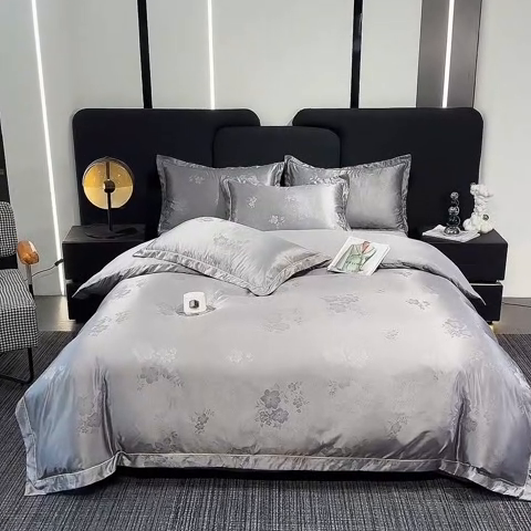 91家纺网 家纺一手货源 找家纺 世爵 2025新款水洗天丝提花锦缎四件套 莫斯灰