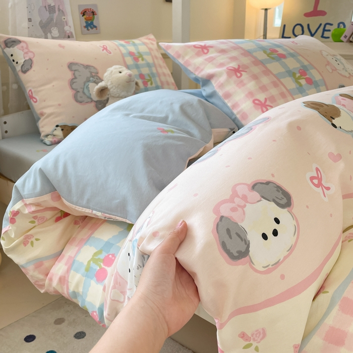 91家纺网 家纺一手货源 找家纺 吉象家纺 2025新款12868高支密全棉印花学生季三件套 洋气柯基崽