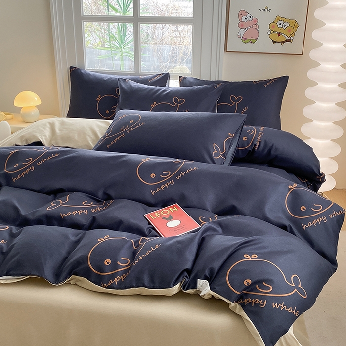 91家纺网 家纺一手货源 找家纺 友承家纺 2025新款芦荟棉亲肤四件套 蓝鲸