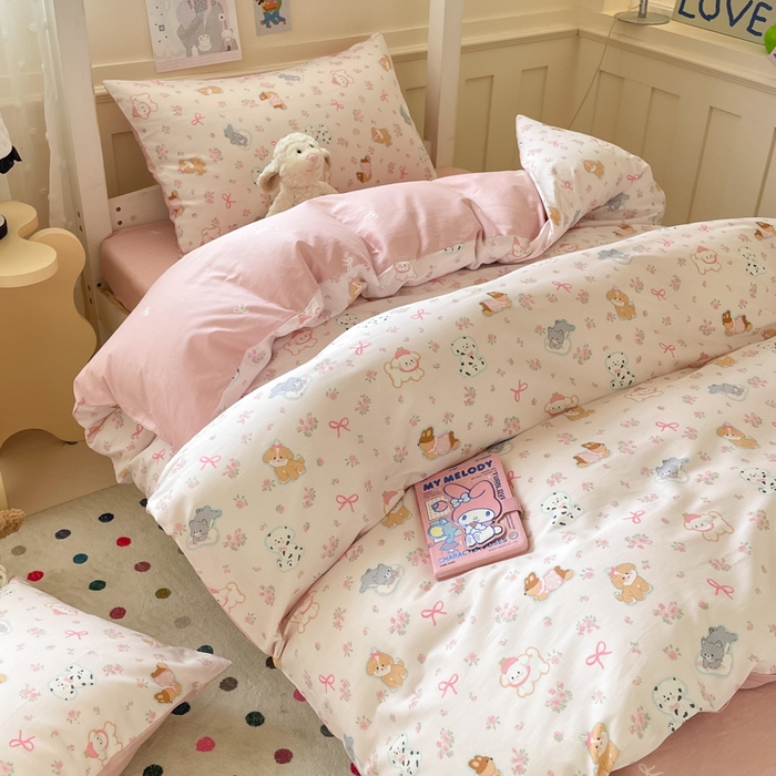 91家纺网 家纺一手货源 找家纺 吉象家纺 2025新款12868高支密全棉印花学生季三件套 碎花狗狗