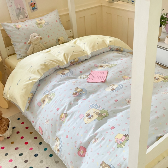 91家纺网 家纺一手货源 找家纺 吉象家纺 2025新款12868高支密全棉印花学生季三件套 爪爪会客厅