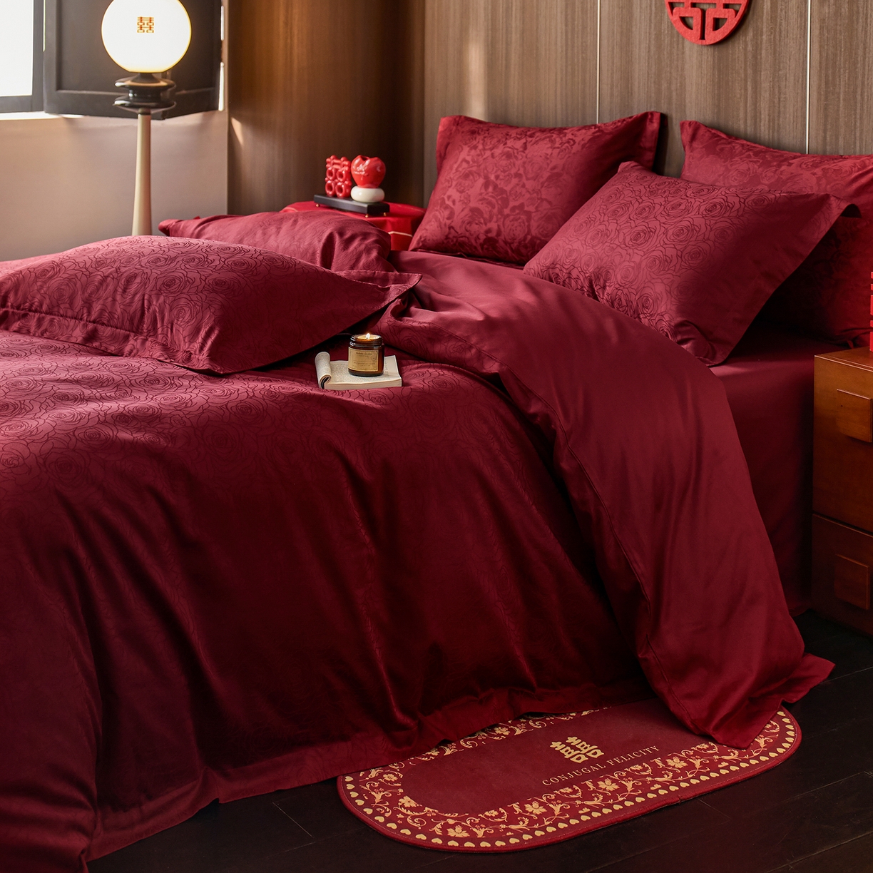 91家纺网 家纺一手货源 找家纺 轩和家居 2025新款50S长绒棉贡缎提花婚庆四件套（优惠劵之后不低于298） 钟意你