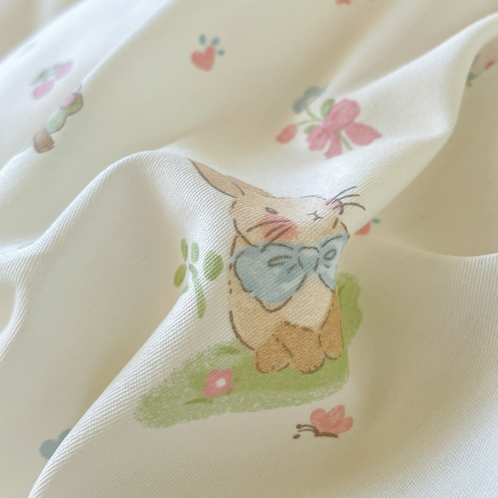 91家纺网 家纺一手货源 找家纺 吉象家纺 2025新款12868高支密全棉印花学生季三件套 蘑菇小兔