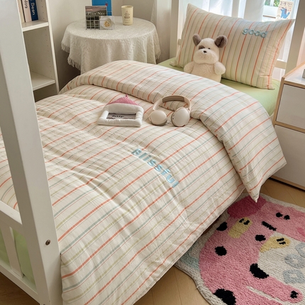 91家纺网 家纺一手货源 找家纺 （总）丽涵家纺 2025新款色织水洗棉刺绣学生三件套