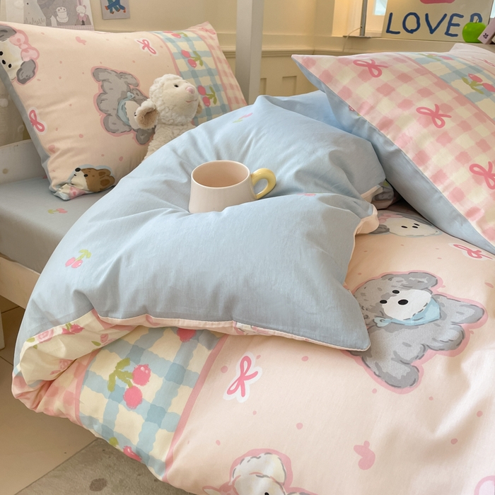 91家纺网 家纺一手货源 找家纺 吉象家纺 2025新款12868高支密全棉印花学生季三件套 洋气柯基崽