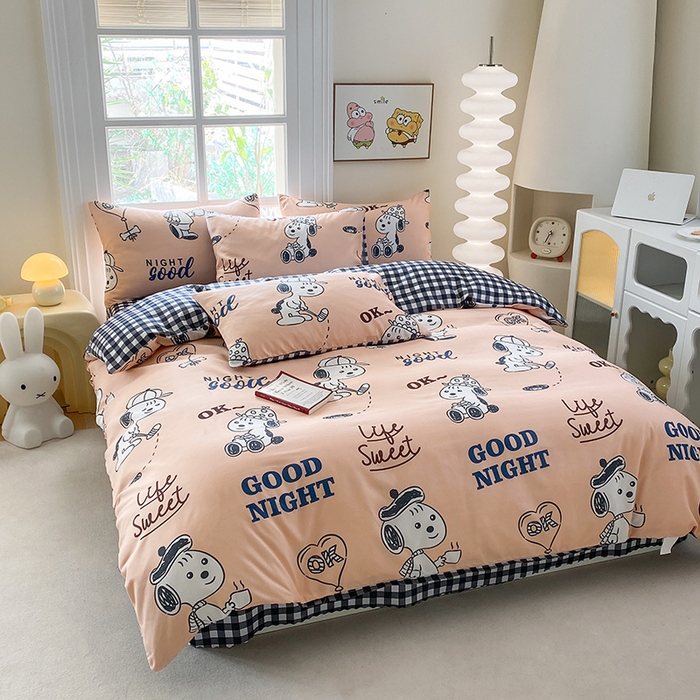 91家纺网 家纺一手货源 找家纺 友承家纺 2025新款芦荟棉亲肤四件套 快乐小狗