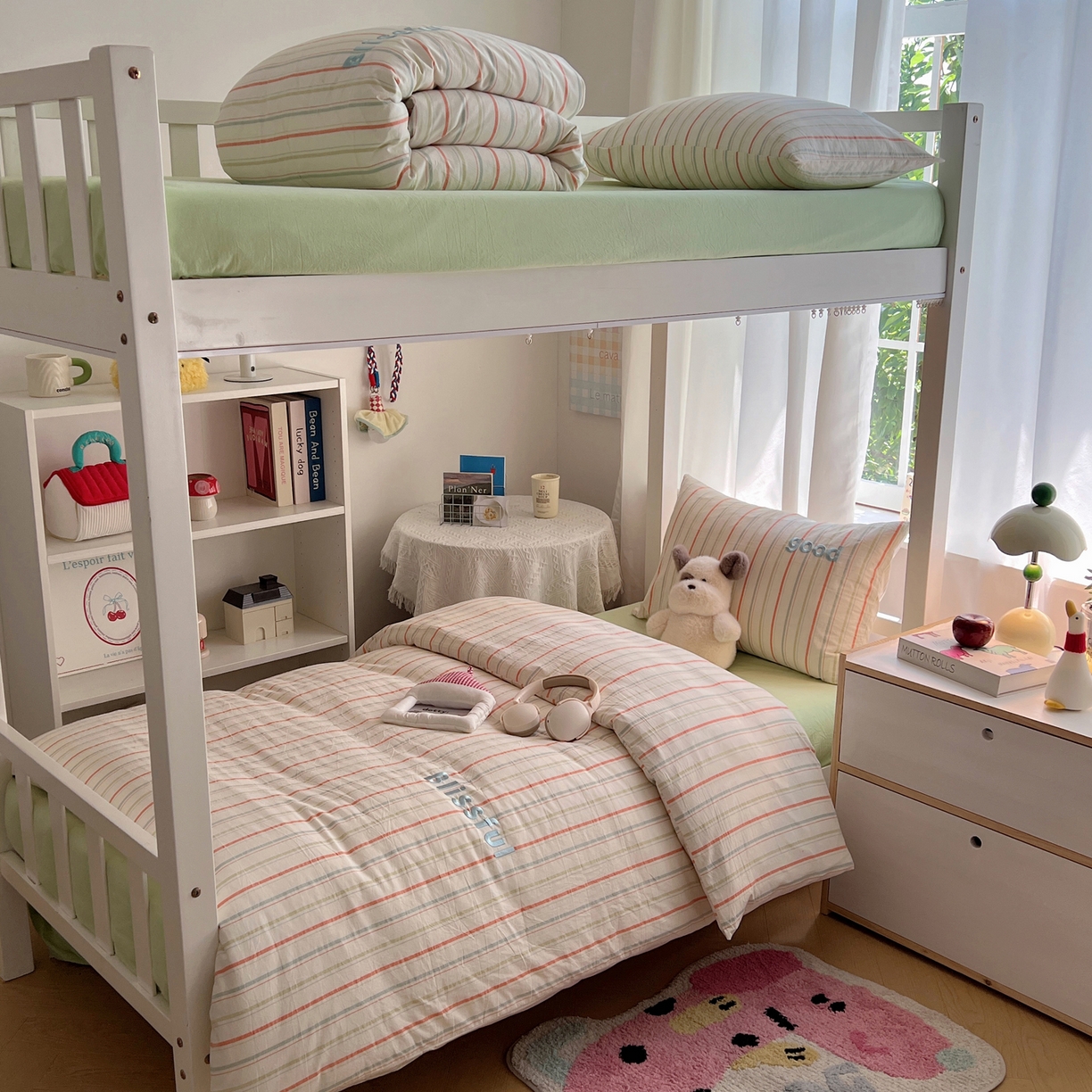 91家纺网 家纺一手货源 找家纺 丽涵家纺 2025新款色织水洗棉刺绣学生三件套 韵律-绿