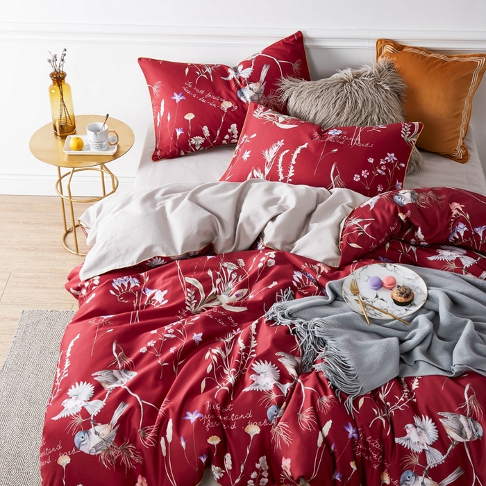 91家纺网 家纺一手货源 找家纺 优然居家纺 2025新款60支数码印花麻绳款四件套 红妆