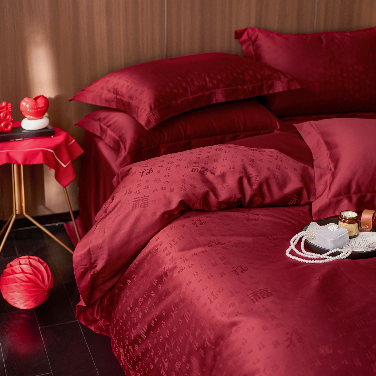 91家纺网 家纺一手货源 找家纺 轩和家居 2025新款50S长绒棉贡缎提花婚庆四件套（优惠劵之后不低于298） 喜福