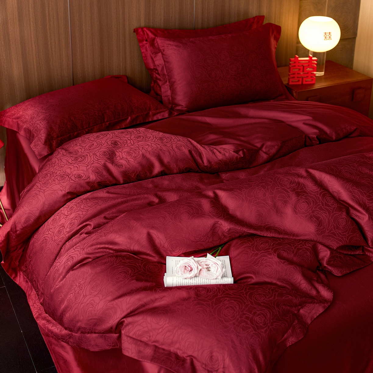 91家纺网 家纺一手货源 找家纺 轩和家居 2025新款50S长绒棉贡缎提花婚庆四件套（优惠劵之后不低于298） 钟意你