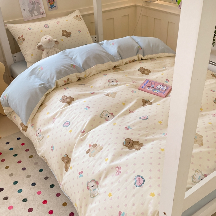 91家纺网 家纺一手货源 找家纺 吉象家纺 2025新款12868高支密全棉印花学生季三件套 奶油甜心熊