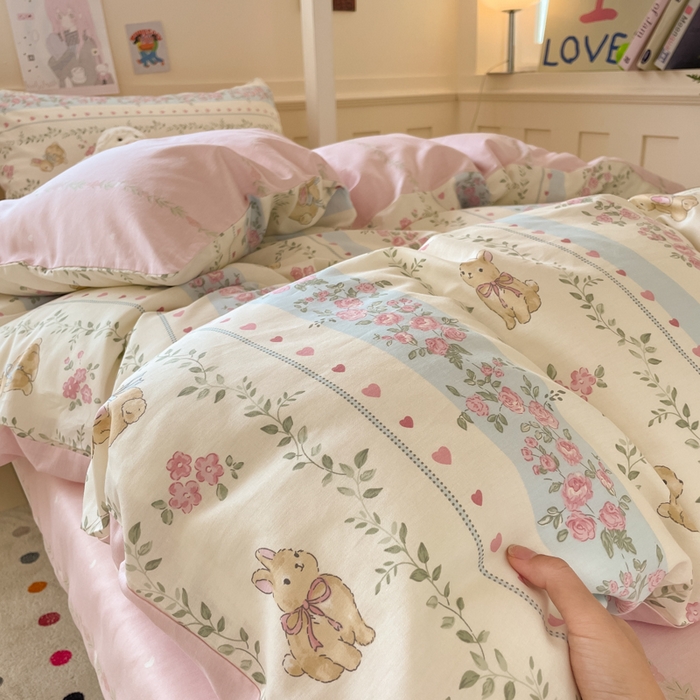 91家纺网 家纺一手货源 找家纺 吉象家纺 2025新款12868高支密全棉印花学生季三件套 碎花小兔