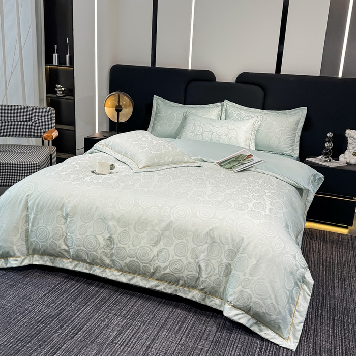 91家纺网 家纺一手货源 找家纺 世爵 2025新款水洗天丝提花锦缎四件套 玉石绿