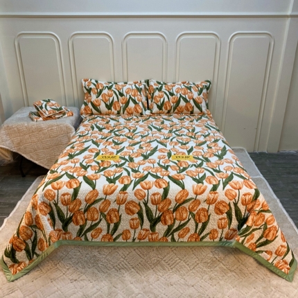 梦精灵 2025新款经典款牛奶绒多功能盖毯床盖 直角-郁金香