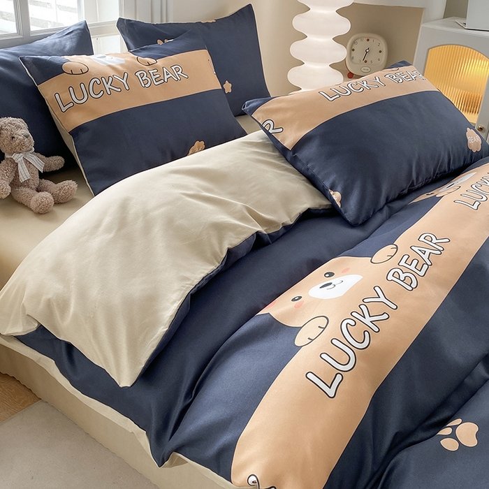 91家纺网 家纺一手货源 找家纺 友承家纺 2025新款芦荟棉亲肤四件套 熊宝