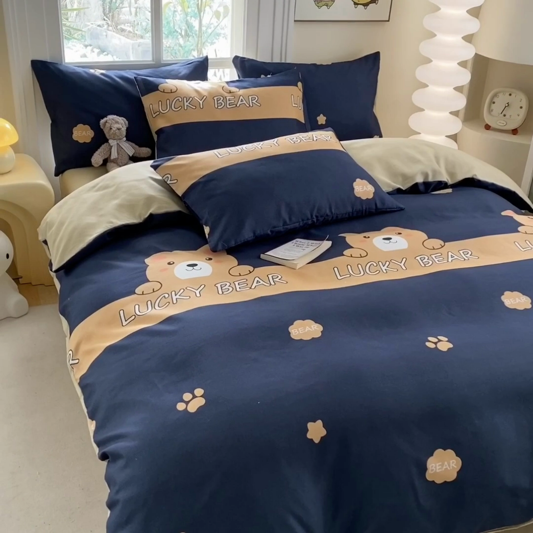 91家纺网 家纺一手货源 找家纺 友承家纺 2025新款芦荟棉亲肤四件套 熊宝