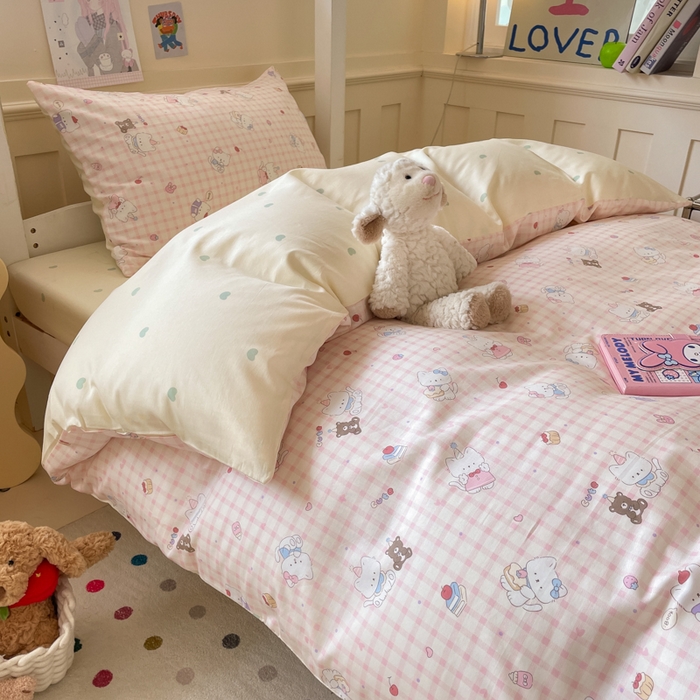 91家纺网 家纺一手货源 找家纺 吉象家纺 2025新款12868高支密全棉印花学生季三件套 甜美梦境