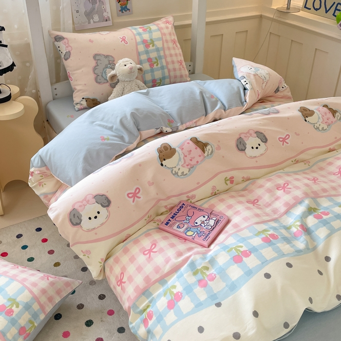 91家纺网 家纺一手货源 找家纺 吉象家纺 2025新款12868高支密全棉印花学生季三件套 洋气柯基崽