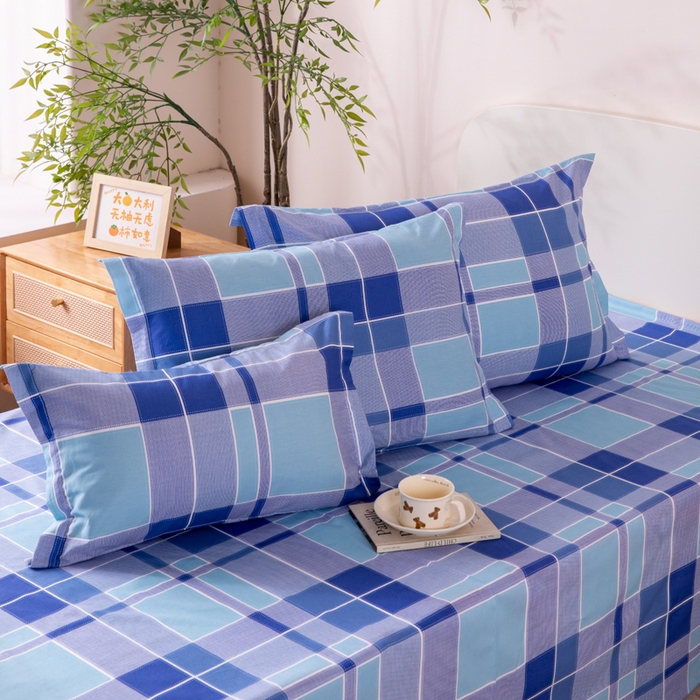 91家纺网 家纺一手货源 找家纺 凌云家纺 2025新款A类13372全棉小清新印花信封枕套 蓝绿格