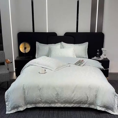 91家纺网 家纺一手货源 找家纺 世爵 2025新款水洗天丝提花锦缎四件套 玉石绿