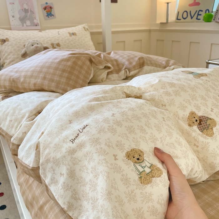 91家纺网 家纺一手货源 找家纺 吉象家纺 2025新款12868高支密全棉印花学生季三件套 小熊先生