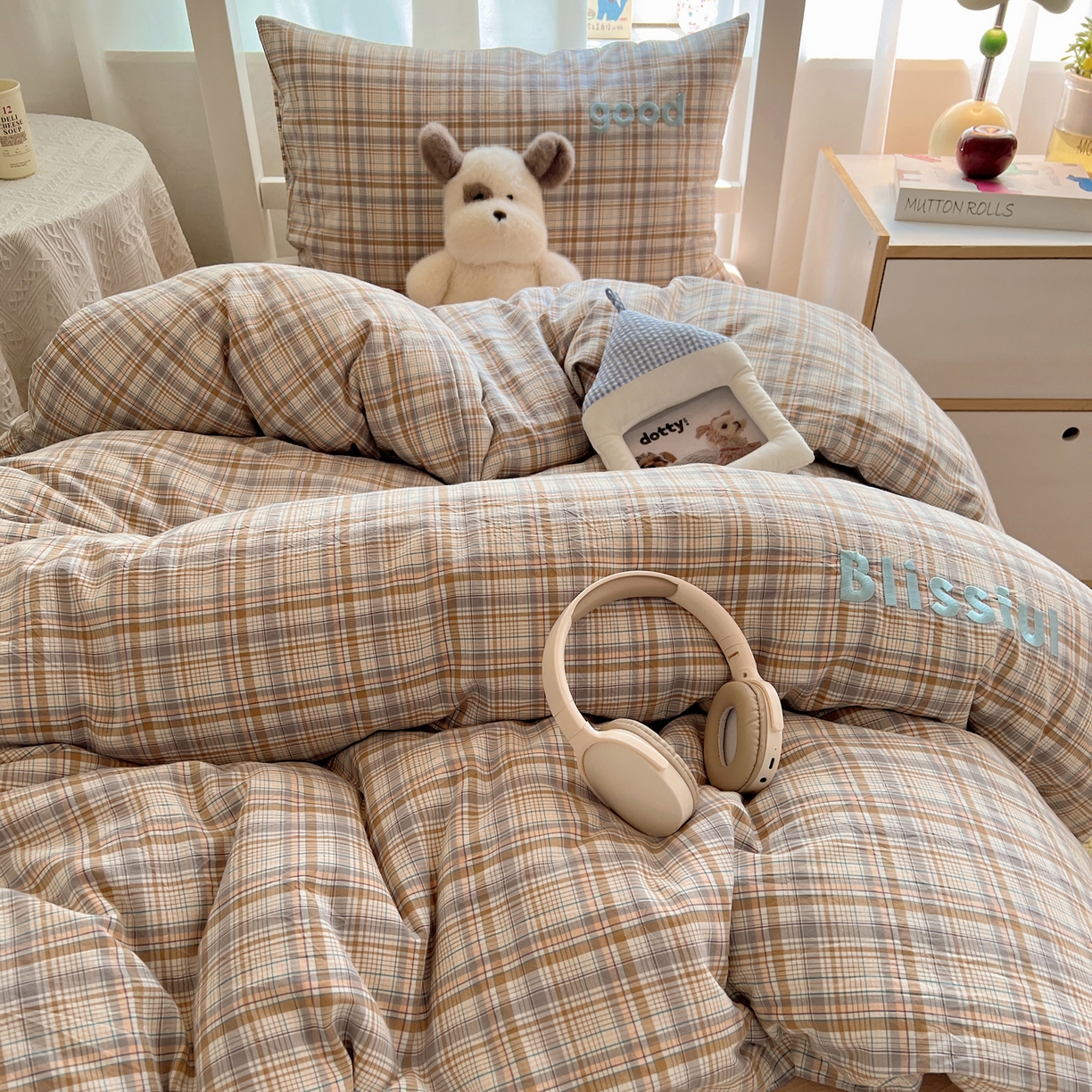 91家纺网 家纺一手货源 找家纺 丽涵家纺 2025新款色织水洗棉刺绣学生三件套 青春