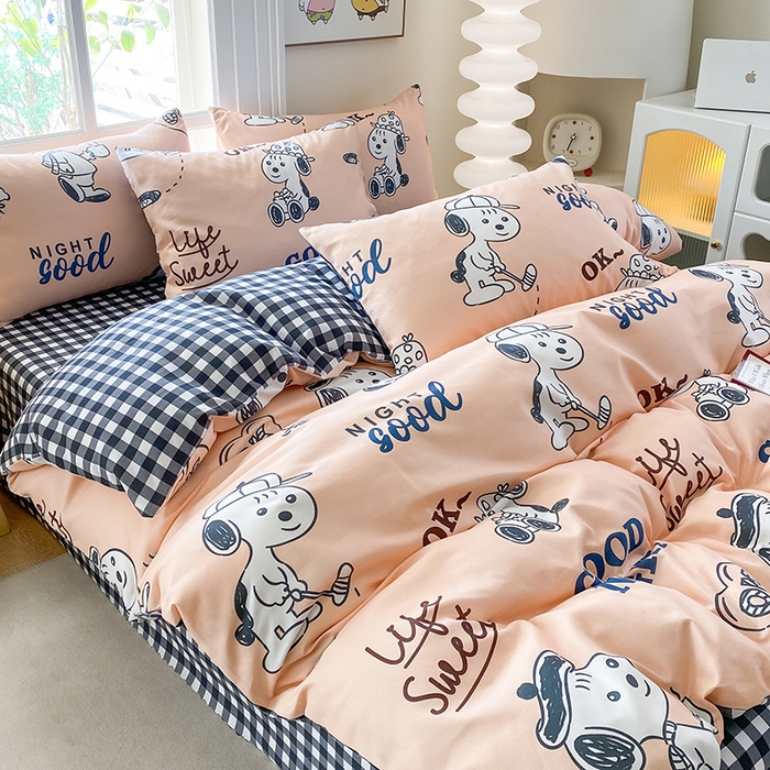 91家纺网 家纺一手货源 找家纺 友承家纺 2025新款芦荟棉亲肤四件套 快乐小狗