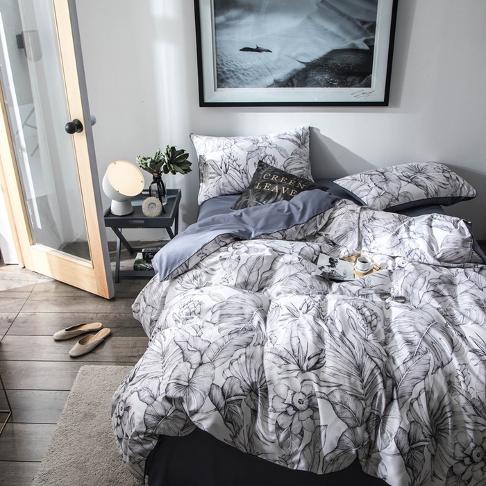 91家纺网 家纺一手货源 找家纺 优然居家纺 2025新款60支数码印花麻绳款四件套 丛林灰