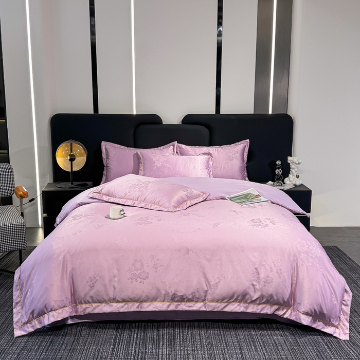 91家纺网 家纺一手货源 找家纺 世爵 2025新款水洗天丝提花锦缎四件套 鸢尾紫