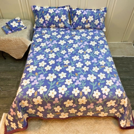 梦精灵 2025新款经典款牛奶绒多功能盖毯床盖 直角-花漾