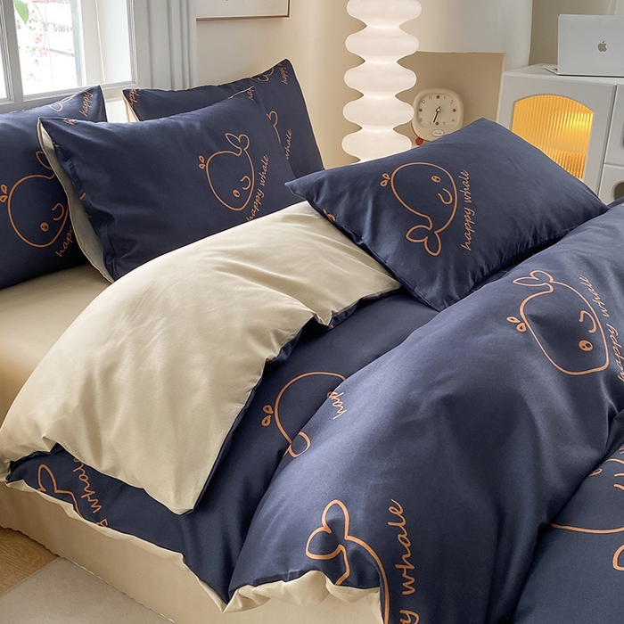 91家纺网 家纺一手货源 找家纺 友承家纺 2025新款芦荟棉亲肤四件套 蓝鲸