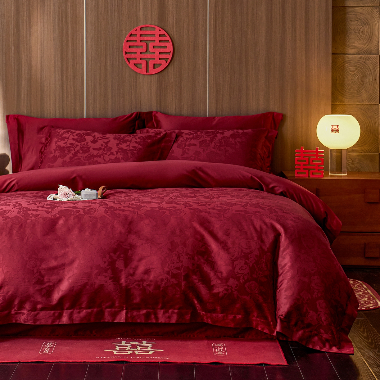 91家纺网 家纺一手货源 找家纺 （总）轩和家居 2025新款50S长绒棉贡缎提花婚庆四件套（优惠劵之后不低于298）