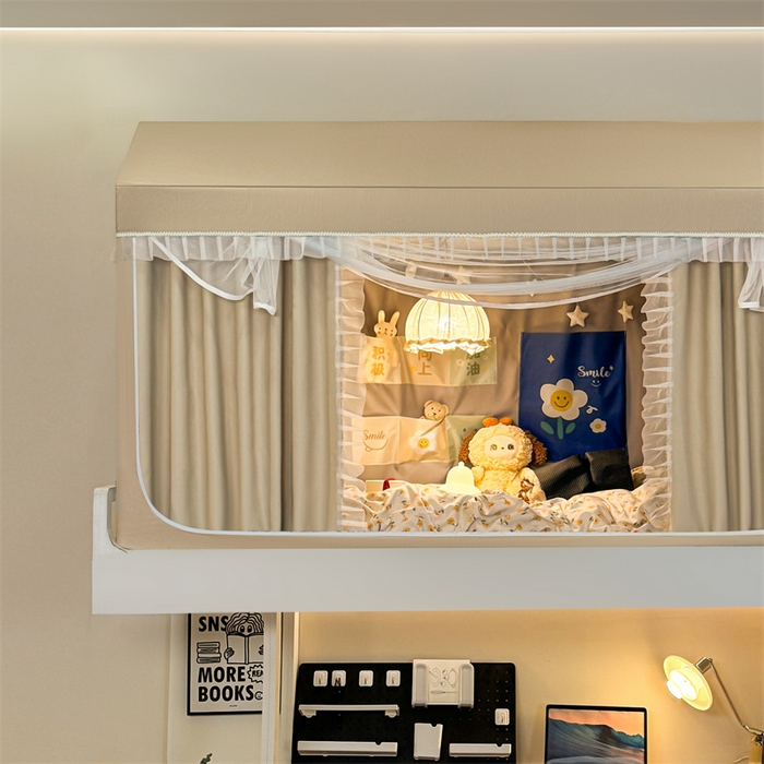 91家纺网 家纺一手货源 找家纺 飞轮海蚊帐 2025新款雪尼尔花边款遮光学生蚊帐-XF-2 XF-2香槟