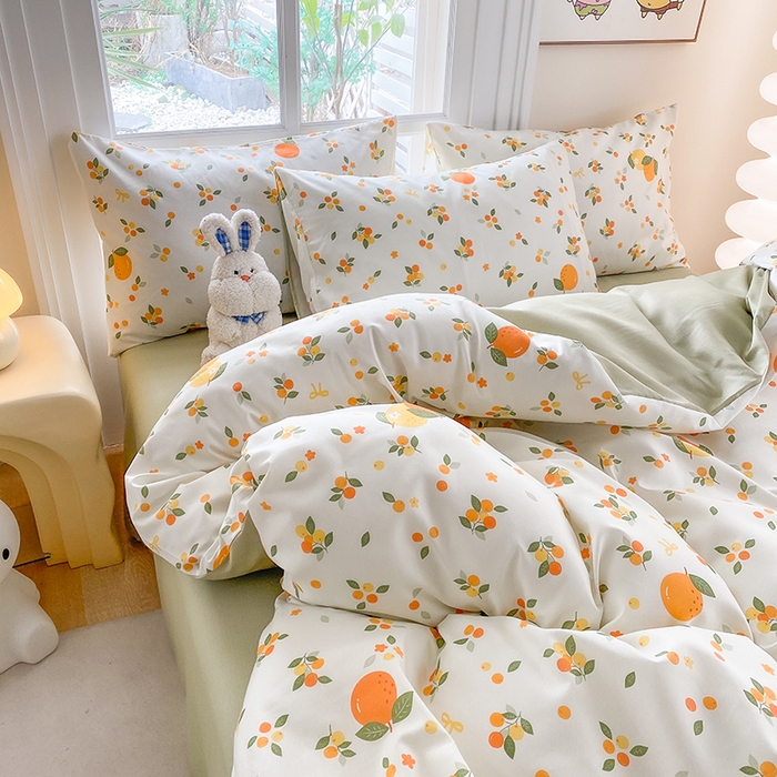 91家纺网 家纺一手货源 找家纺 友承家纺 2025新款芦荟棉亲肤四件套 柠檬