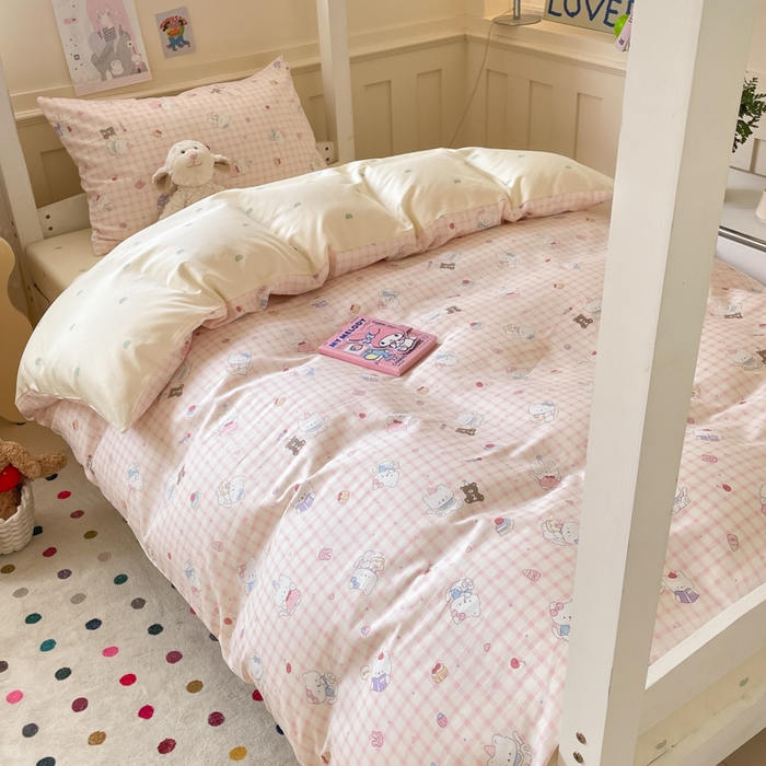 91家纺网 家纺一手货源 找家纺 吉象家纺 2025新款12868高支密全棉印花学生季三件套 甜美梦境